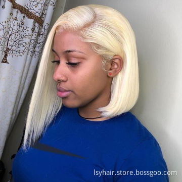 Short Bob 13x4 Transparent Lace 613 Blonde Lace front Human Hair Wigs  Frontal Wigs Blonde Straight Hair Wigs Remy Hair